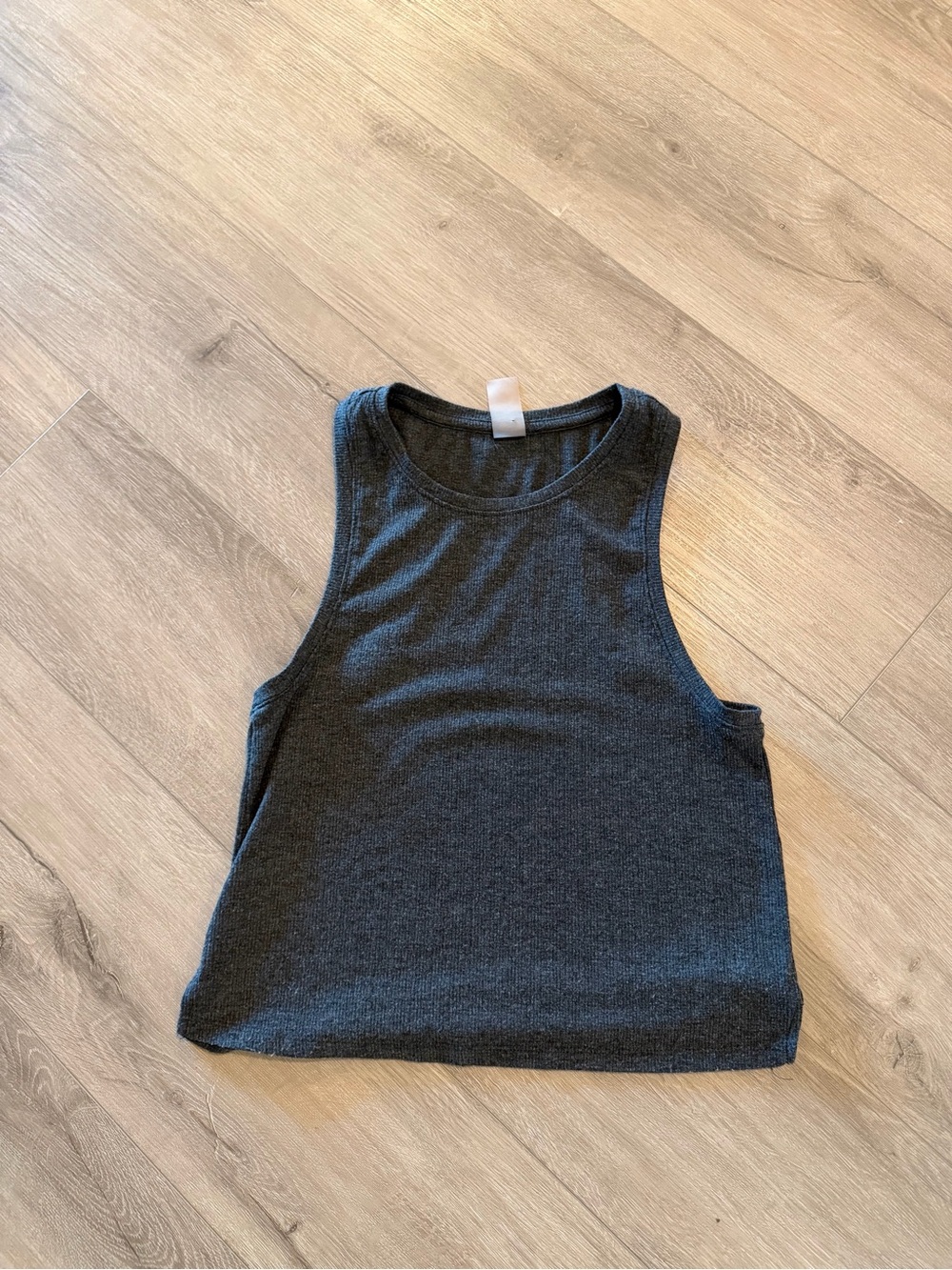 Modern High-Neck Ribbed Racerback Tank Top - Dark Grey, Size Small - Picture 2 of 3